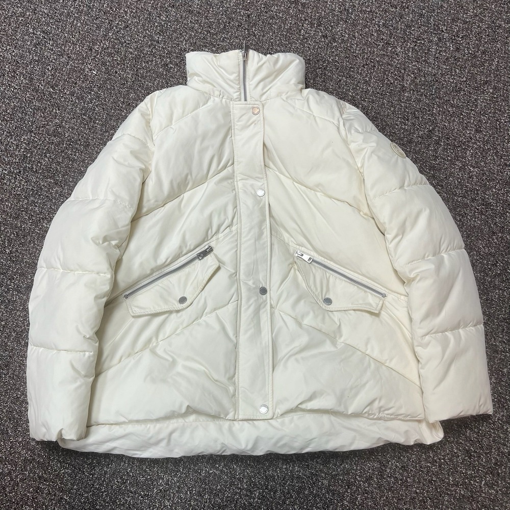 Andrew Marc New York White Puffer Jacket Womens Large Designer Full Zip Zipper